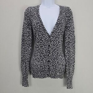 VTG Y2K‎ Old Navy Womens Cardigan Sweater Top Gray Polka-Dot Deep V Neck Preppy